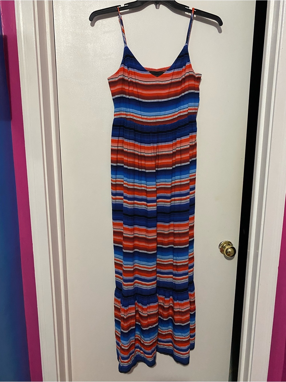 attention Striped Spaghetti Strap Maxi Dress in Blue & Red